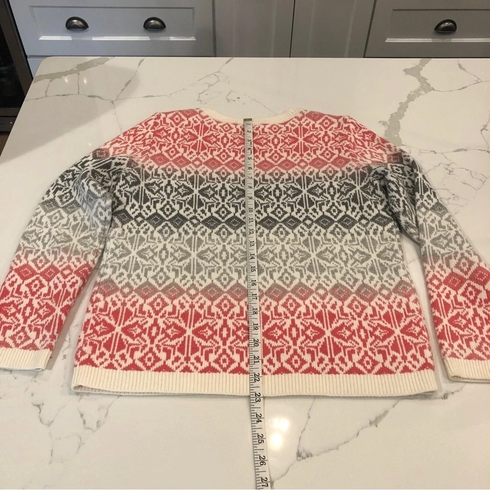 Talbots Petites M Grey Orange Faire Isle Lambswool Blend Ski Sweater Granny core